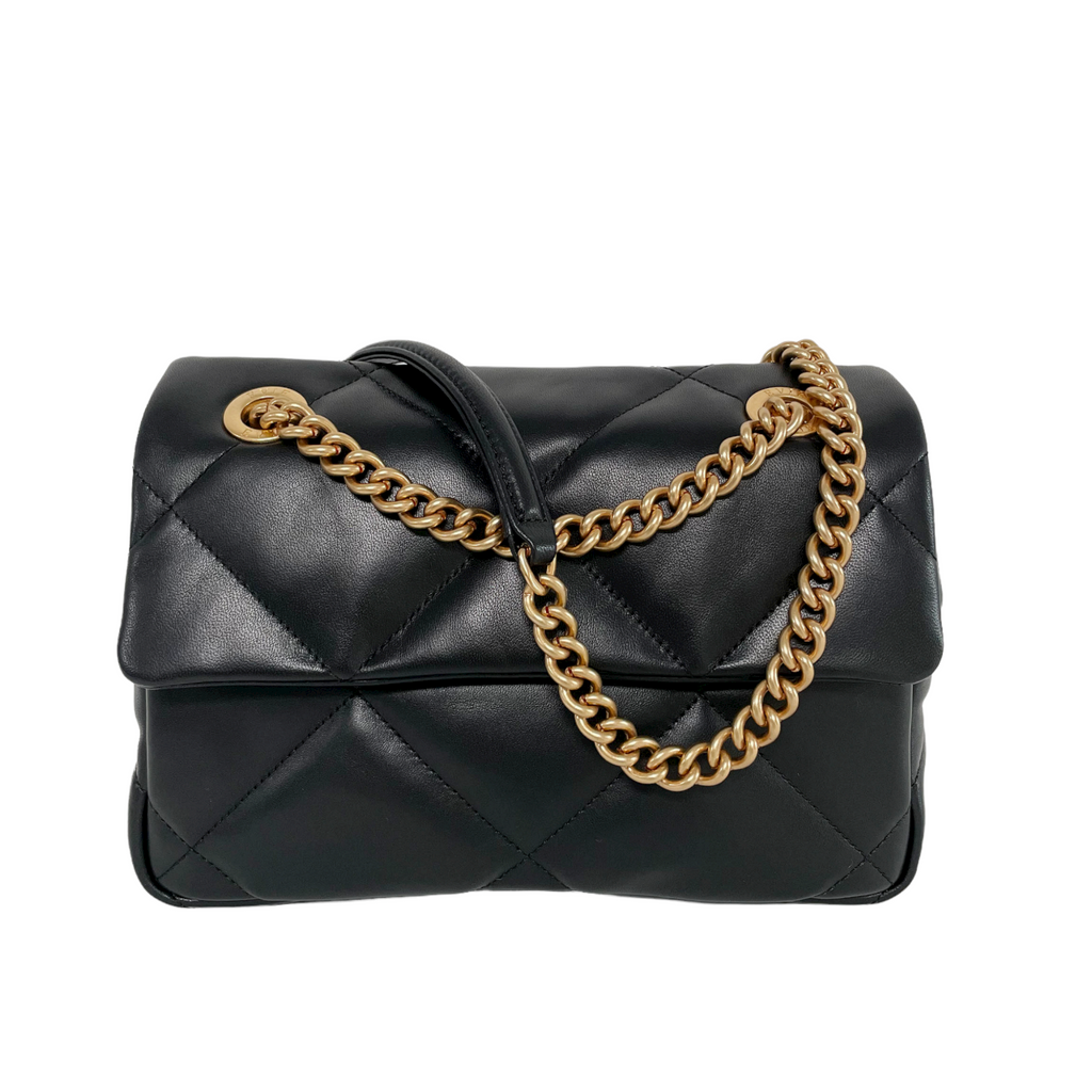 ÉVIE Elle handbag in black quilted leather with chain strap. 